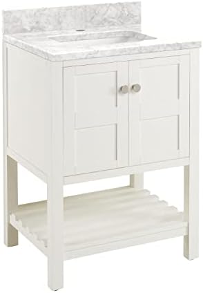 Signature Hardware 953315-24-RUMB-1 Olsen 24" Free Standing Single Vanity Set with Wood Cabinet, Vanity Top, and Rectangular Undermount Vitreous China Sink - Single Faucet Hole - Soft White/Carrara