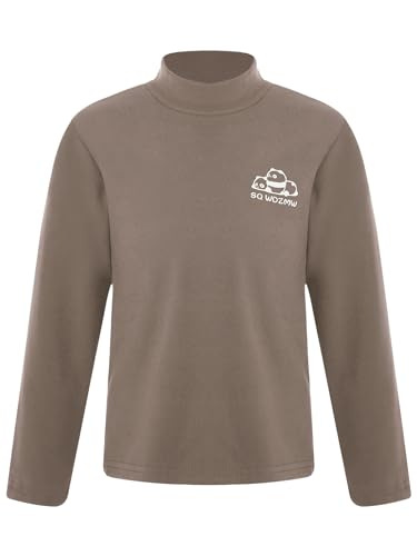 Kaerm Kids Boys Girls Cotton Mock Neck Warm Tops Basic Long Sleeve Cute Cartoon Print Thermal Underwear Tops Undershirts Brown 18-24 Months