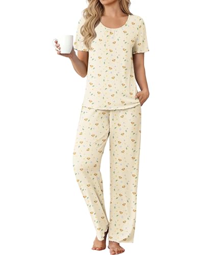 Ekouaer Bamboo Viscose Short-Sleeve Pajama Set