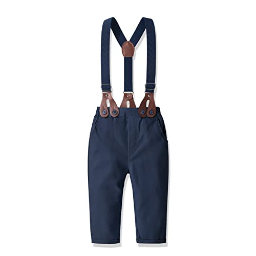 Image of Yilaku Toddler Baby Boy Clothes Gentleman Wedding Outfits, Formal Dress Shirt with Bowtie + Suspender 3 Monthes-4 Years