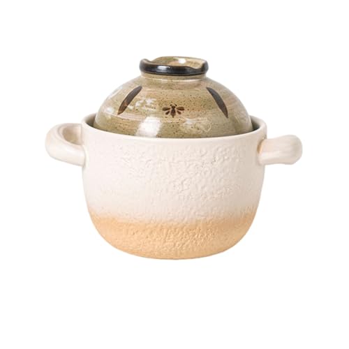 Cacerola de cerámica japonesa con tapa, olla de barro pequeña for sopas, guisos y gachas, asas dobles resistentes al calor, base sin esmaltar concentradora de energía(Black)