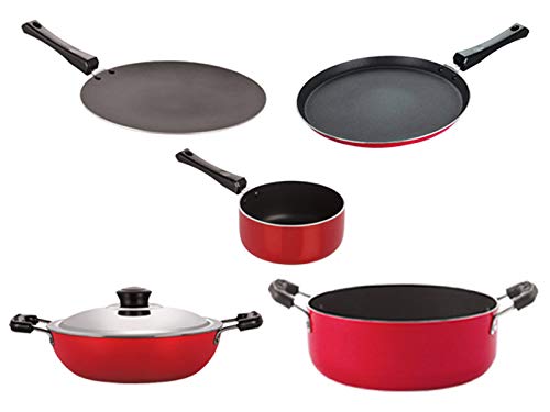 Image of Nirlon Non Stick PFOA Free Gas Compatible Cookware Utensil Item Set of 5 Pieces with Bakelite Handle(2.6mm CT DKDB SPM Cass22 FT12)
