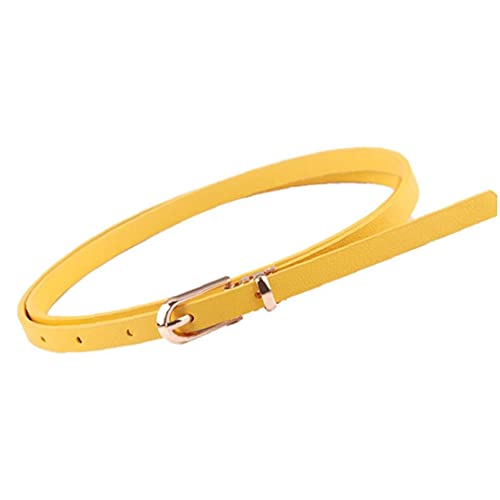 Women's Skinny Belt Color Slender Waistband Thin Leather Waist Strap for Dress Paints Casual Decor(Yellow)