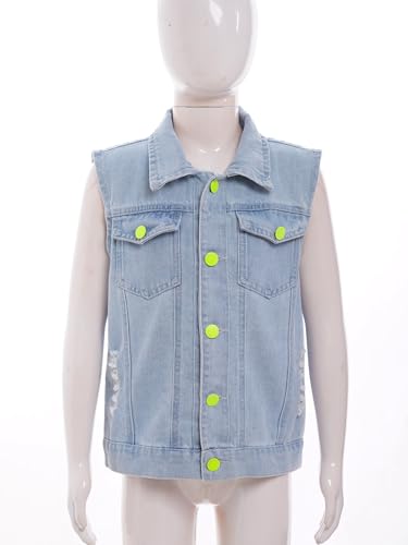 JEATHA Unisex Kids Boys Girls Denim Vest Sleeveless Button-Down Jean Jackets with Turndown Collar3