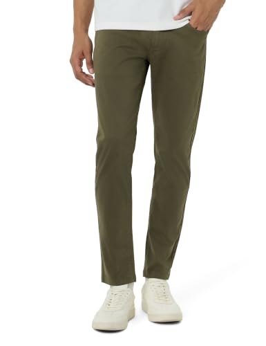 Image of Spykar Men Olive Green Cotton Slim Fit Ankle Length Mid Rise Trousers