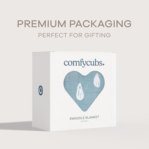 Image of Comfy Cubs Muslin Swaddle Blankets Pack of 1, 47 x 47 Inch Soft Cotton Baby Blanket Set, Large Multipurpose Wraps for Newborns - Self-Soothing Swaddles for Newborns - Blue Raindrops