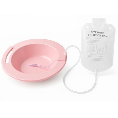 Image of Carex Health Brands Sitz Bath, Over-the-Toilet Perineal Soaking Bath for Hemorrhoidal Relief, Ideal for Post-Episiotomy Patients, Pink, 3 Piece Set