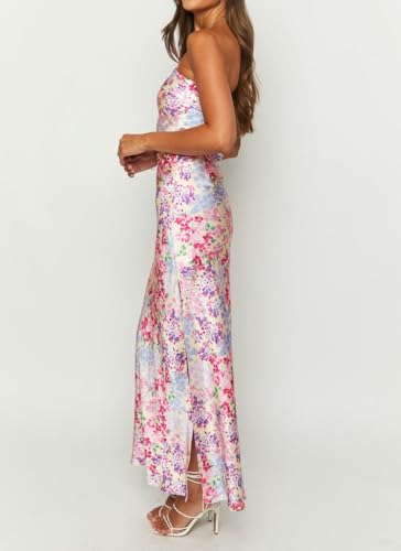 Aonoapll Women Satin 2 Piece Maxi Skirt Set Floral Tube Top and Side Slit Midi Skirt Set Y2k Summer Long Skirts Outfits4