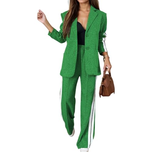 Women's Fall 2 Piece Blazer Outfits Dressy Casual Oversized Button Up Jacket Wide Leg Long Pants Suit Set with Pockets