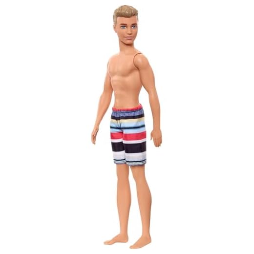 Barbie GHW43 - Beach Ken Puppe mit Streifenshorts, Spielzeug ab 3 Jahren