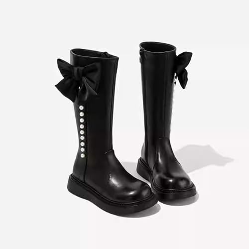 Girls Knee High Boots Leather Tall Winter Riding Boots with Back Zipper Faux Fur Ball Decorations Comfortable Round Toe Fashion Combat Boots for Little Kid/Big Kid2
