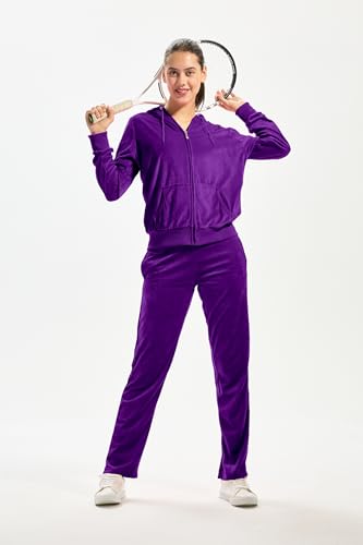Image of TanBridge 2 Piece Outfits Women's Velour Sweatsuits Long Sleeve Zip Up Hoodie Sweatpants Tracksuits for Women
