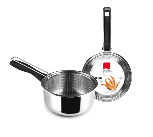 Cazo con cestillo - cazo de inducción de 18 cm, acero inoxidable, apto para todo tipo de cocinas, incluye cestillo para facilitar la cocción.