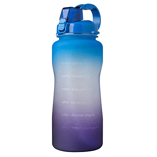 2 Litre Water Bottle with Straw & Time Marker, BPA-Free Plastic Reusable Gym Water Jug with Handle, Motivational Leak Proof Drinking Bottle with Lock Cover, Flip Lid E,64oz