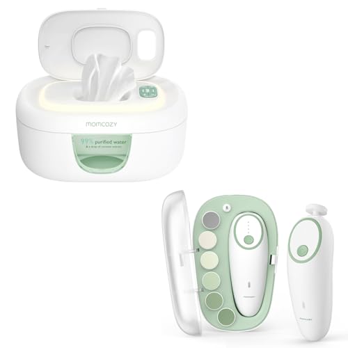 Image of Momcozy Baby Nail File Electric, Gentle Baby Nail Trimmer Electric Rechargable & Momcozy Baby Wipe Warmer, Innovative Spring Design, Large Capacity Wipes Dispenser