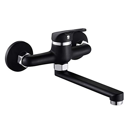 Robinet de Cuisine Mural, Bouche Longue Mitigeur d'Evier Robinet Rotatif à 360 ° Inoxydable Monocommande pour Évier de Cuisine Salle de Bains (noir)