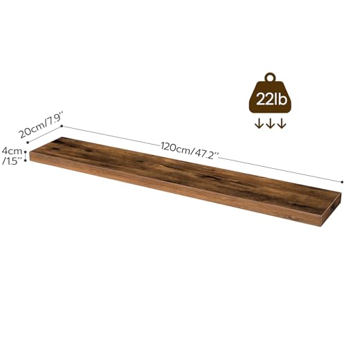 HOOBRO Floating Shelves, Wall Shelves Set of 2, Wall Mounted Shelves, 120 cm, Wall Display Racks, Decorative Hanging Shelf, Wooden Shelves, for Bathroom, Bedroom, Kitchen, Rustic Brown EBF120BJP201