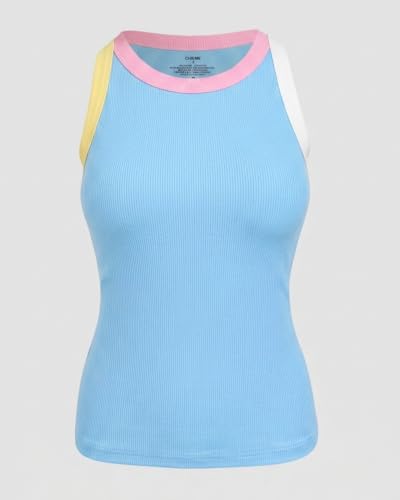 Image of CHICME Womens Sleeveless Ribbed Built in Bra Tank Tops