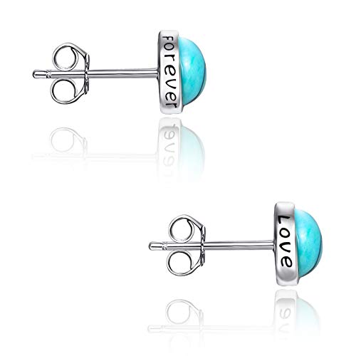 925 Sterling Silver Turquoise Studs Hypoallergenic Earrings for Sensitive Ears with Romantic "Forever" "Love" Engraving, Turquoise Jewelry Mother Day for Women Girlfriend-4MM 6MM2
