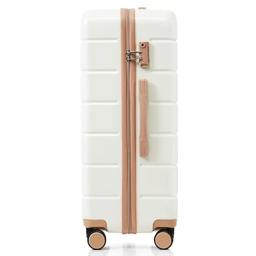 Premium ABS Travel Luggage Set, 3-Piece TSA Lock Suitcase Ensemble with 20, 24, and 28 Inch Sizes with 360° Spinner Wheels, ivory and golden4
