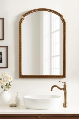Image of Kate and Laurel Lockland Vintage Beaded Arch Wall Mirror, 24 x 36, Gold, Traditional Vintage Arched Bathroom Mirror for Over Sink for Use as Living Room Wall Decor