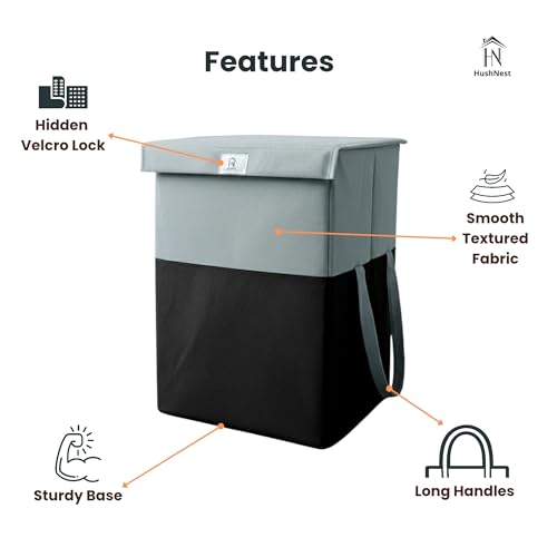 Image of 75L Foldable Laundry Basket with Lid | Large basket for Clothes, Toys | Freestanding & Collapsible Storage Hamper | Toy Storage | Washing cloth bin (Grey & Black)