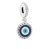 Evil eye silver dangle with white, blue, turquoise and black enamel