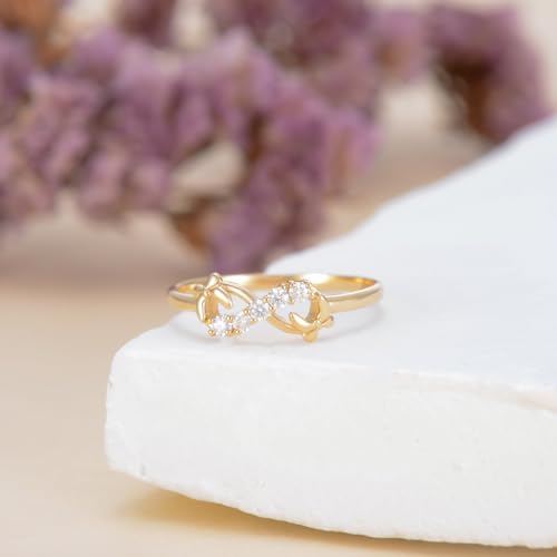 Silwan 14K Yellow Gold Moissanite Infinity Ring for Women,Solid Gold Infinity Love Band Rings with Two Bows Engagement Promise Rings Fine Jewelry Gifts for Her Mom Wife Girlfriend3