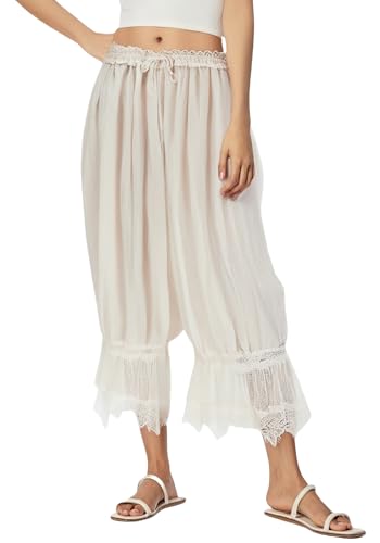 NUFIWI Women Ruffle Long Bloomer Y2k Lace Trim Pettipants Pantaloons Mid Rise Cropped Pajama Pants Under Dress Slips2