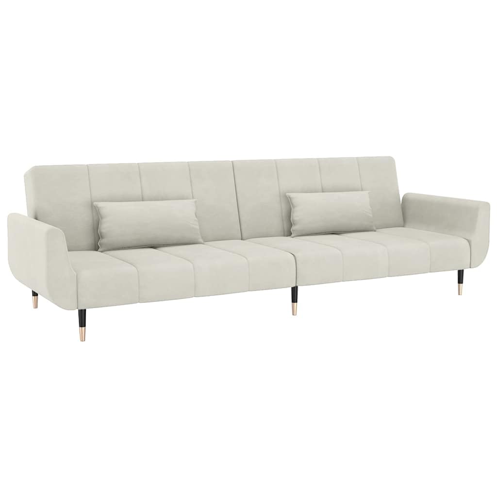 Sofa z funkcją spania 2-osobowa, kremowa, aksamitna, regulowana, 220 x 84,5 x 69 cm, z 2 poduszkami, do salonu i pokoju gościnnego, wytrzymałe łóżko składane