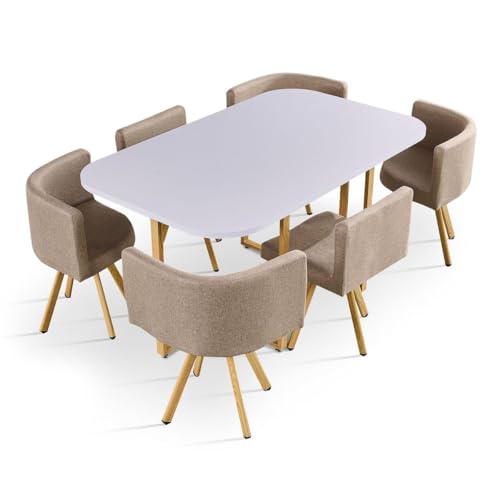 Paris Prix Ensemble Table & 6 Chaises Oslo 150cm Blanc & Taupe