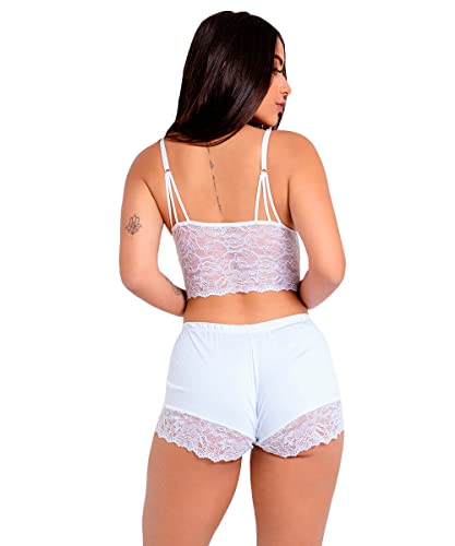Pijama Short Doll Baby Doll IMI Lingerie Cropped Microfibra Renda Tóquio Cor:Branco;Tamanho:GG