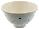 美濃焼 軽い器 飯碗 白化粧 水玉 ブルー K90040