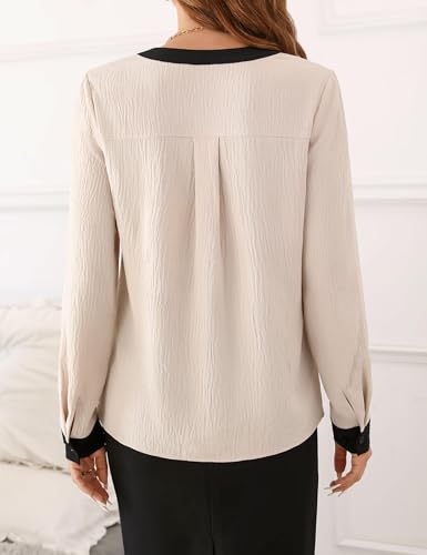 Women's V-Neck Blouse, Long Sleeve Color Block Shirt, Business Casual Tops, Dressy Work Shirt, Fall Fashion Office Wear, XL