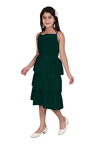 Image of Knee Length Crepe Layered Sleeveless Dress for Girls