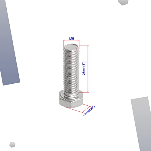 Image of Left Hand M6 x 25mm Hex Head Bolts Screws 304 Stainless Steel, A2-70 Fasteners Fully Machine Reverse Threaded SUS304 4 Pcs