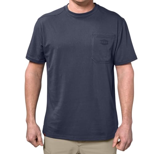 BRUNT Short-Sleeve Pocket T-Shirt - Large - Navy Blue - Comfortable Mid-Weight Build - Drop Shoulder Seam - Utility Pocket - Regular, Well-Tailored Fit - Ultra-Soft Fabric Blend