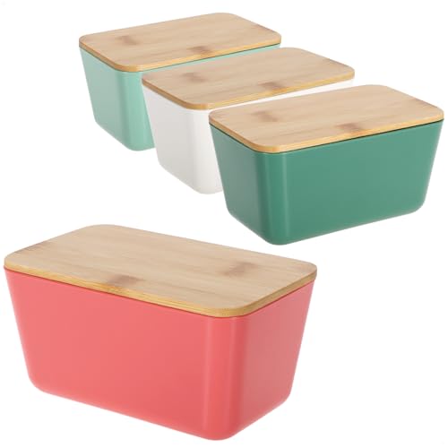 com-four® Contenedor de almacenamiento 4x con tapa de bambú: cajas de almacenamiento de...