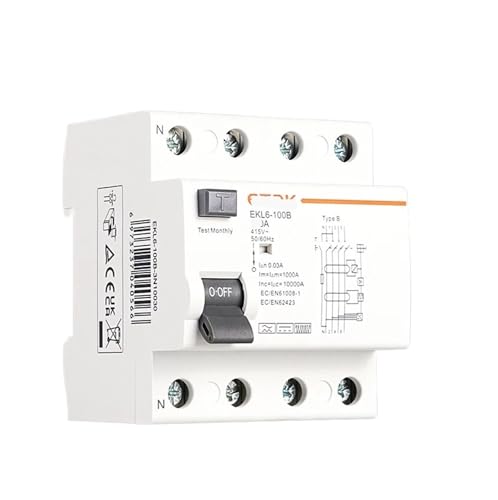 Disjoncteur Type B 4P 63A 10KA EKL6-100B haute sensibilité différentielle 30mA