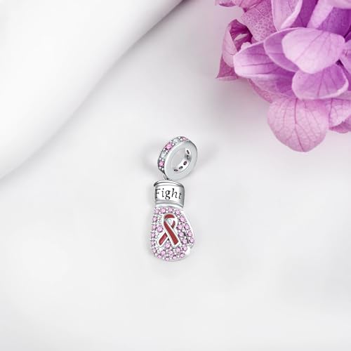 Breast Cancer Charms 925 Sterling Silver Pink Ribbon Breast Cancer Charm for Bracelets Breast Cancer Survivor Jewelry Breast Cancer Awareness Jewelry for Women3