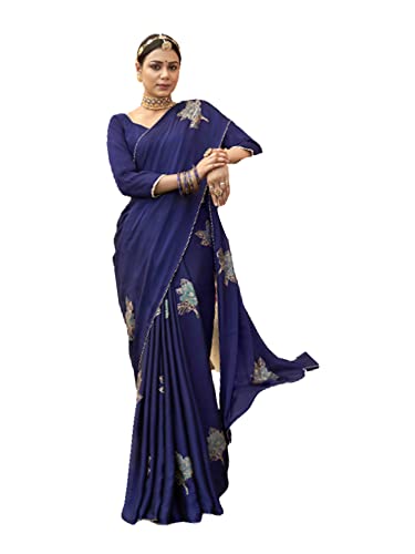 Sari de fête indien léger en satin pour soirée de mariage chic