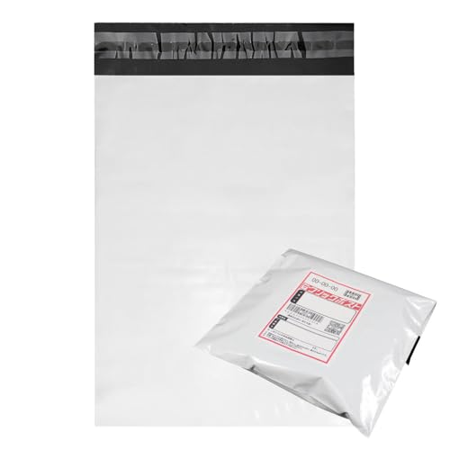 UNPACK 宅配ビニール袋A4サイズ【100枚セット（14.8円/枚)】幅250mm×深さ325mm＋フタ50mm 宅配袋 白 厚み薄手60ミクロン 軽量 防水 耐久 強粘着テープ付き 大ボリューム 梱包資材 梱包袋 DM便、ネコポス ゆうパケット クリックポスト 着物 靴 バッグ 書物 アクセサリー DVD CD小物 様々の発送に最適の画像