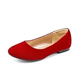 DREAM PAIRS Girls Dress Shoes Slip On Ballet Flats, Red/Suede - 3 Little Kid (Muy-Shine)