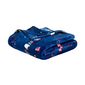 Berkshire Blanket VelvetLoft Cute Character Snoopy Plush Throw, Navy Parade Blanket with Peanuts Characters, 55 x 70 in (Official Product)