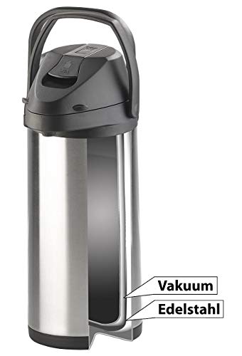 Foto von Rosenstein & Söhne Teekanne: Doppelwandige Vakuum-Isolierkanne mit Pumpsystem, Edelstahl, 5 Liter (Thermokanne zum Pumpe, Edelstahl-Pump-Vakuum-Isolierkanne, Winter)
