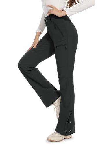 Moosehill Women's-Snow-Ski-Pants-Fleece-Lined-Waterproof-Thermal Insulated Warm for Snowboard Winter Hiking(Black, 10, 31')