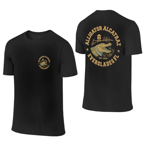 Alligator Alcatraz Shirt Mens Double-Sided Printed Cotton Tshirt Cool Graphic Fashion Top Tees 3X-Large Black