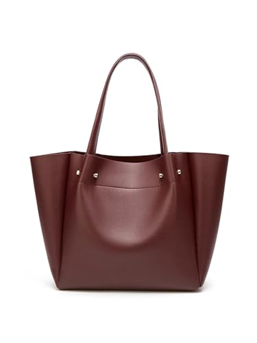 Bolso De Mano De Cuero Bolso de mano plisado gran capacidad, bolso compras, portátil un solo hombro(Coffee)