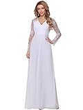 Ever-Pretty Vestidos de Novia Gasa Invierno Manga Larga con Escote en V para Mujer Blanco 52