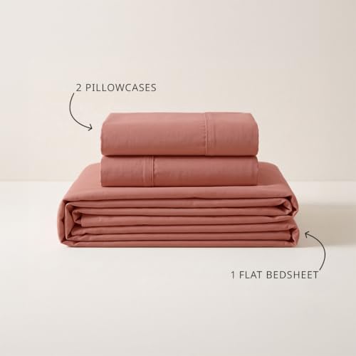 Image of LANE LINEN 100% Organic Cotton Bedsheet for King Size Bed - Rose Dawn | GOTS Certified, Percale Weave, 108x108 inches, Soft & Breathable, Machine Washable, Includes 2 Pillow Covers